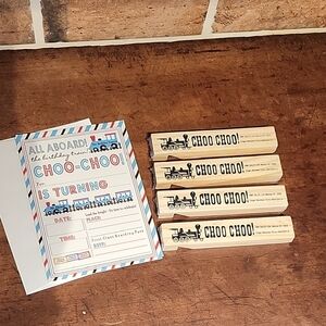 Train Birthday Invitation Set And Wooden Train Whistles